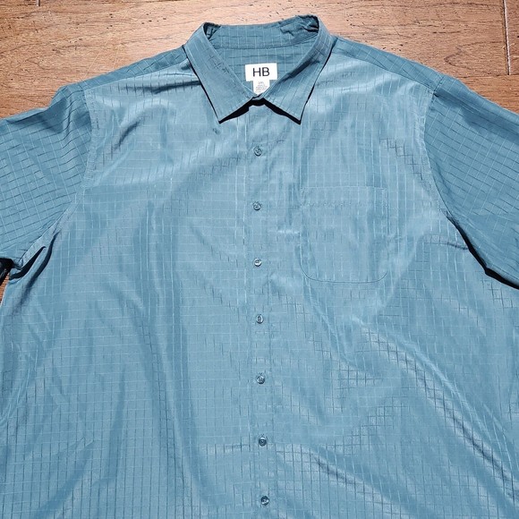 Harbor Bay Adult Short Sleeve Men's Shirt 3XL Polyester Blue Embossed Check - Picture 2 of 9